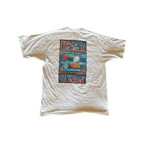 VTG 90's Izod Lacoste USA Made Stop Polluting the Oceans L White Single Stitched